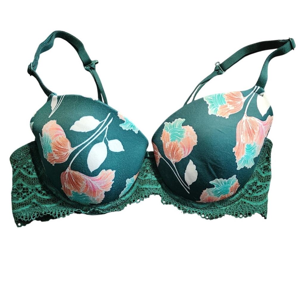 Auden Teal Floral Lightly Padded Underwire Demi Coverage Adjustable Strap 34B